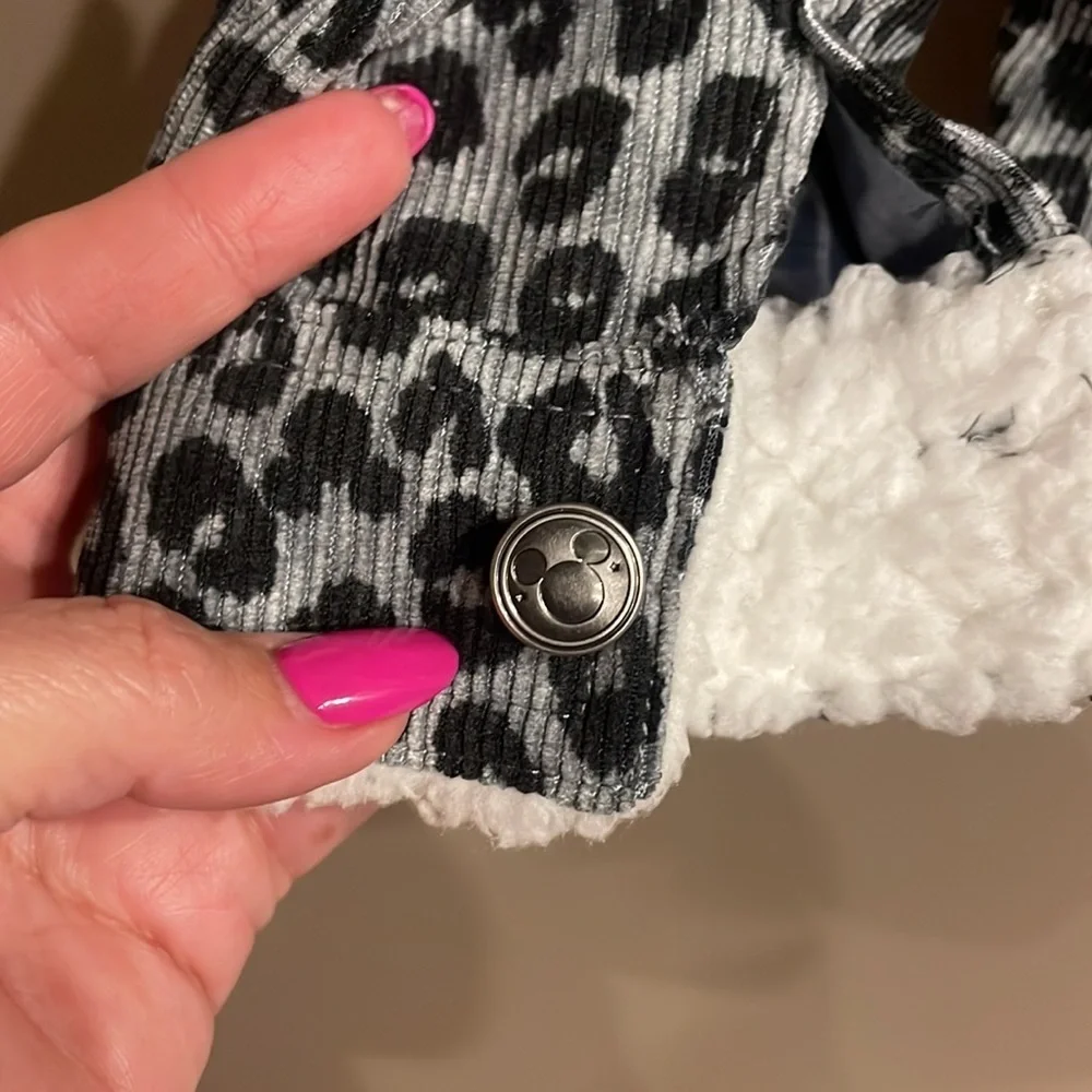 Disney baby girls MICKEY MOUSE corduroy faux Sherpa jacket gray animal pockets 2